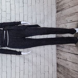 H:ours Iven Metallic-Striped Straight Leg Tie Waist Pants in Black Multi NWOT